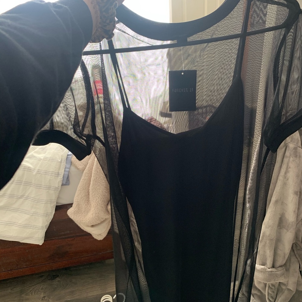 Black mesh t-shirt dress w/under dress